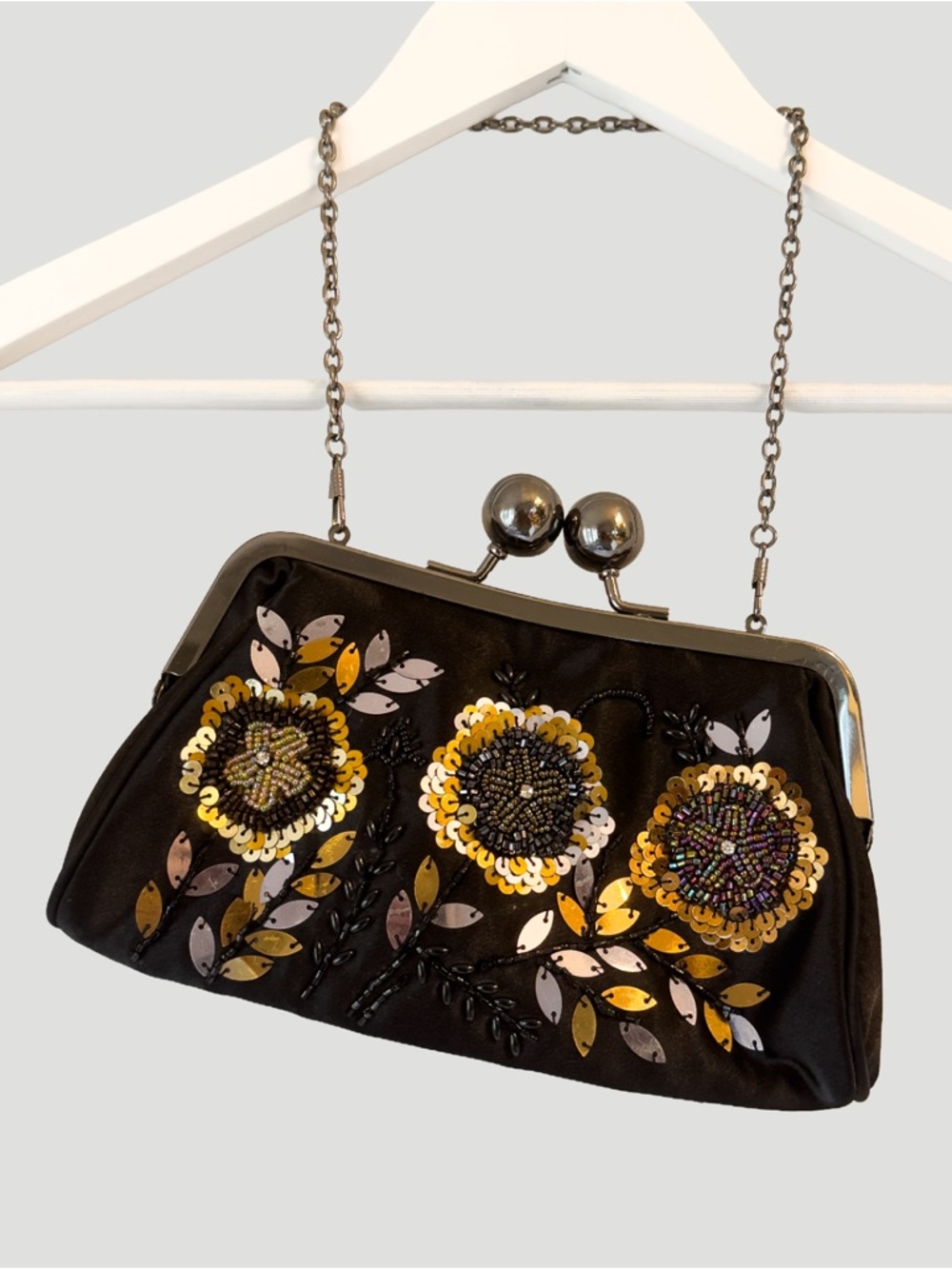 Embellished Black Evening Clutch with Gold Accents
